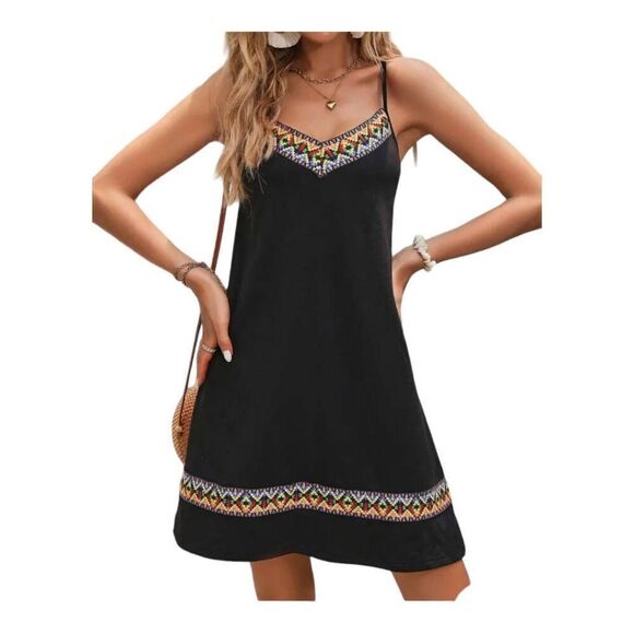 V-Neck Tribal Print Boho Cami Dress with Adjustable Straps S,M,L,XL and XXL NEW - Picture 5 of 9